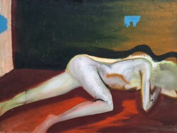 AKCIÓ! Modern fekvő akt (olaj, vászon) kortárs festőművész