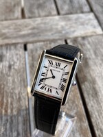 Új Cartier Tank Karór Must Large Model (L) 33 mm – 1/1  Kiadás, Ezüst Számlap, Bőrszíj luxus Karóra