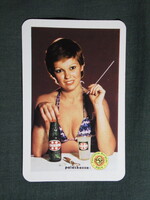 Kártyanaptár,Gyöngy üdítőital,Pécs sörgyár,sörfőzde,erotikus női modell,1980, (1)