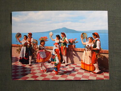 Képeslap,Olaszország,Sorrento,La Tarantella,néptáncosok,népviselet látkép,részlet,1970-