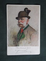 Képeslap,híres emberek,Ferenc József császár,vadász öltözetben,1910-