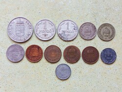 Magyarország 12 db Különböző Érme 2 10 Fillér 1 2 Pengő 1909-1944