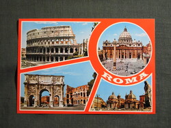 Képeslap,Olaszország,Róma,Colosseum,Konstantin-diadalív,Szent Péter-bazilika,1970-