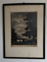 Franz Abony - Tájkép , üvegezett keretben .