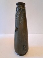Antik bronz japán díszváza, béka díszítéssel, JELZETT, 1900-1910, Meiji-kori váza