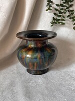 Ifj. Badár Balázs - Art Deco stílusú mezőtúri hasas folyatott mázas színátmenetes kerámia váza