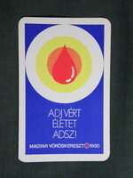 Kártyanaptár,Magyar Vöröskereszt,véradás,1980, (1)