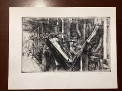 Varga Nándor Lajos - Műszál gyártása II. ( szocreál rézkarc ) .