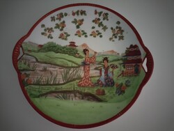 Antik Japán Kutani Porcelán Kínálótál ​Gyönyörű, kézzel festett gésa-jelenetes dísztál keresi új gaz