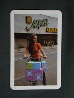 Kártyanaptár,Kecskemét ÁFÉSZ,alföld áruház,női modell,kemping kerékpár,1980, (1)