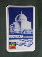 Kártyanaptár,AFIT,14.sz autójavító ,Pécs, grafikai rajzos,Ikarus busz,Trabant autó,1980, (1)