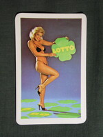 Kártyanaptár,Totó Lottó szerencsejáték,erotikus női modell,1980, (1)