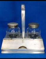 Antik ezüstözött kristály betétes só bors szóró ,fogpiszkáló tartóval 1900 évek eleje