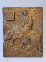 Jelzett Medgyessy Ferenc- Kőrösi Csoma jakon (jakháton) bronz dombormű, plasztika, EREDETI, RITKASÁG