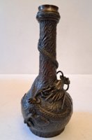 Antik bronz japán díszváza, sárkány díszítéssel, JELZETT, 1900-1910, Meiji-kori váza