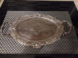 Antique Neo-Baroque Footed Decorative Tray – 39 cm, Marked Silver-Plated Alpaca