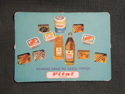Kártyanaptár,Szerbia,Verbász,Vital vrbas élelmiszerek,étolaj,vaj,margarin,1980, (1)