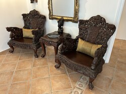 Vietnami kézzel faragott, sárkánymintás pockfa 9 részes garnitúra