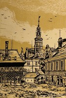 Takács Zoltán (1940- ) Várudvar - színezett grafika /számlát adunk hozzá/