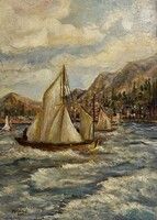 Mendlik Oszkár (1871-1963) Vitorlások a háborgó tengeren, 1922 /számlát adunk hozzá/