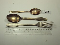 Antik evőeszköz készlet része 1 db kanál, 1 db villa, 1 db mokkáskanál - Art. Krupp Berndorf alpakka