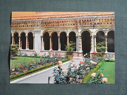 Képeslap,Olaszország,Róma,Szent Pál-bazilika,Basilica di San Paolo,kolostorudvar,kert,1970-