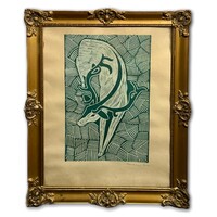 Konecsni György (1908-1970) Pihenő szarvas - gyönyörű grafikai alkotás /számlát adunk hozzá/