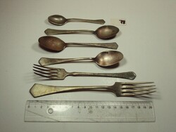 Antik vegyes evőeszköz készlet része 2 db villa, 4 db teáskanál, kávéskanál Alpacca Alpakka
