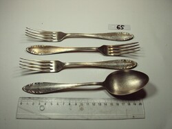 Antik ezüstözött evőeszköz készlet része 1 db kanál, 3 db villa - Art Krupp Berndorf alpakka alpacca