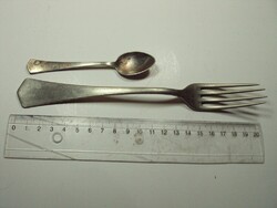 Antik evőeszköz készlet része 1 db kávéskanál, 1 db villa - Wellner alpakka alpacca