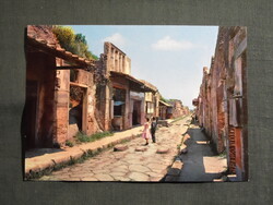 Képeslap,Olaszország,Pompei,Via dell'Abbondanza,Bőség utca látkép,részlet,1970-