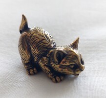Miniatűr sárgaréz cica figura