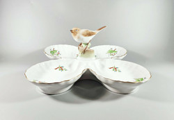 HERENDI, NÉGYTÁLAS KÉZZEL FESTETT PORCELÁN ASZTALKÖZÉP MADÁR FIGURÁVAL, HIBÁTLAN! (H020)