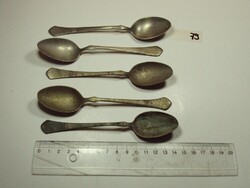 Antik evőeszköz készlet része 5 db teáskanál, mokkáskanál Alpacca Alpakka