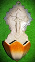 Gyönyörű antik pajzspecsétes Zsolnay porcelán szenteltvíztartó feszülettel 16 cm a képek szerint 4.