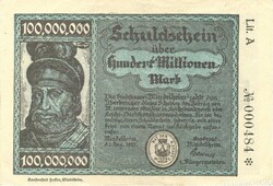 100 millió márka 1923.08.01. Németország Mindelheim aUNC