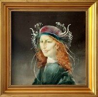 Szász Endre – Reneszánsz szépség 45x45 cm, garantáltan EREDETI olajfestménye