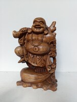 Nevető buddha antik faragott keményfa szobor patinás felülettel buddhista 828 6517