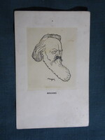 Képeslap,híres emberek,S. Major grafika nyomat,Johannes Brahms zeneszerző,Kner I. kiadás,Gyoma,1910-