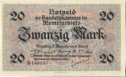 20 márka 1922.02.22. Németország Litvánia Memel megszállási pénz
