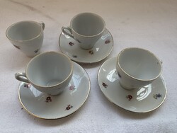 PM Német porcelán kávés 4 db csésze 6,5x6,5 cm, 3 db tányér 11 cm 1970.