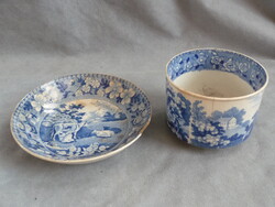 Antik angol kék fehér kerámia bögre viktoriánus kőedény kék fehér csésze davenport 19. sz. közepe