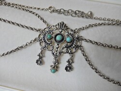 Régi ezüst nyakék ezüst medál résszel, valódi türkiz kövekkel ﻿