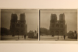 Antik sztereó üvegpozitiv - Párizs, Notre Dame oldtimer - 1900-as évek eleje /PV/