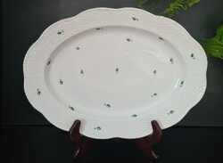 Antik kosaras szélű apró zöld virágmintás Herendi porcelán tálca