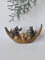 Antik bécsi bronz miniatűr fél holdon zenélő éneklő macska pár gyűjtői darab Vienna 1800/1900