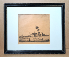 AKCIÓ! CSAK 7 EZER FT: Boross Géza 1928-as rézkarc keretben - Tanya, Alföld