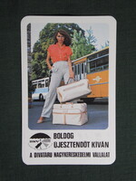 Kártyanaptár,DNV,divatáru vállalat,divat,ruházat,táska,női modell,Ikarus autóbusz,1982,  (1)