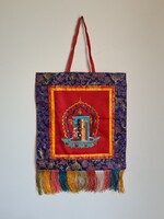 Tibeti buddhista hímzett fali brokát Kalacsakra szimbólum  thangka falidísz