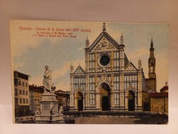 Régi képeslap - Firenze – Santa Croce templom és Dante szobra, Olaszország